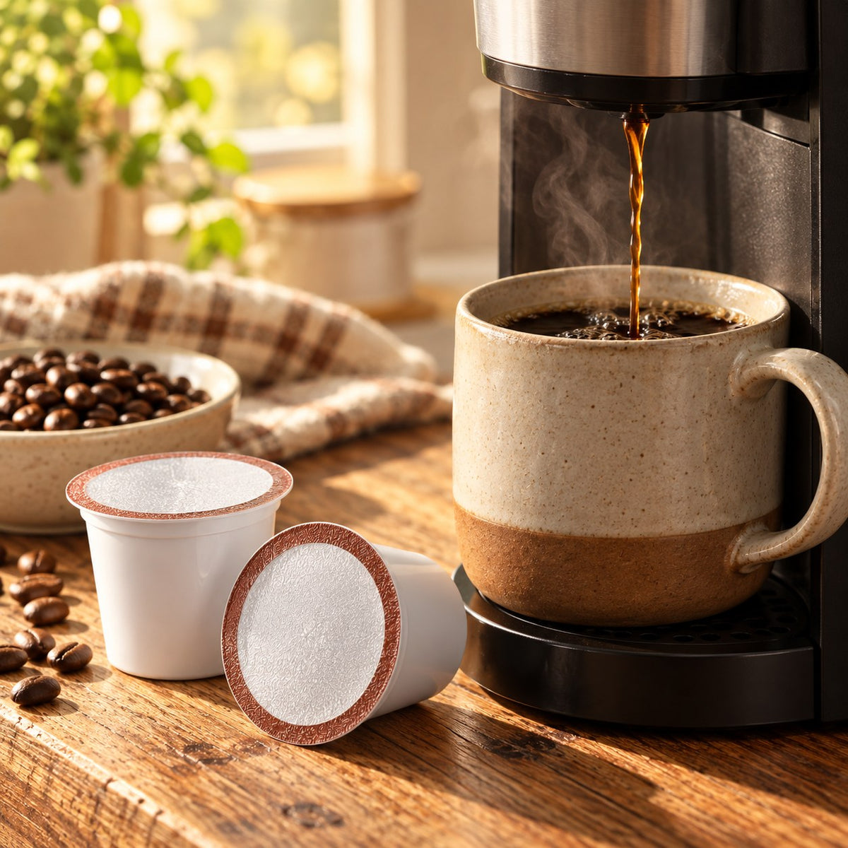 Brewing Cowboy Blend in a single-serve brewer