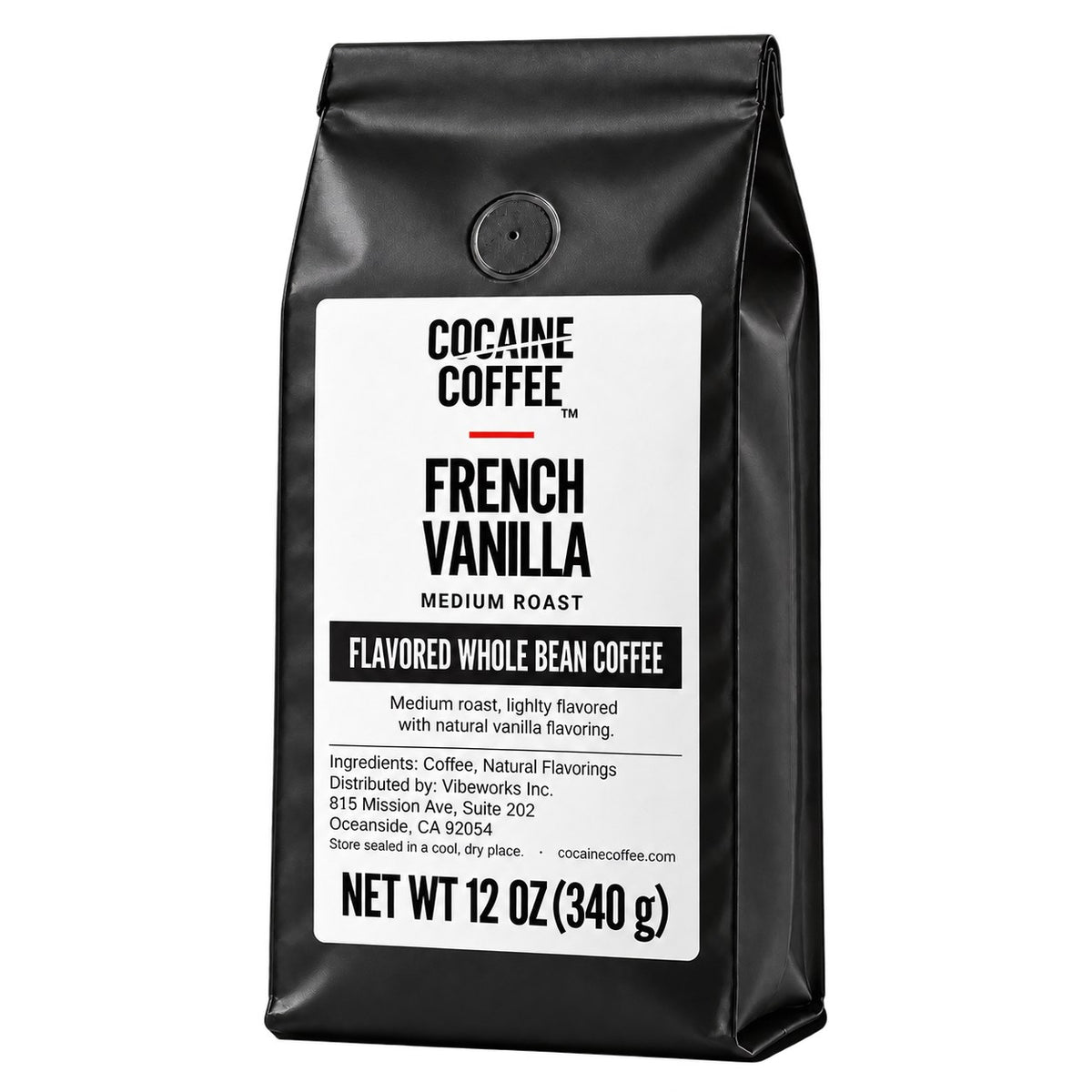 Cocaine Coffee French Vanilla, 12 oz bag, medium roast, flavored