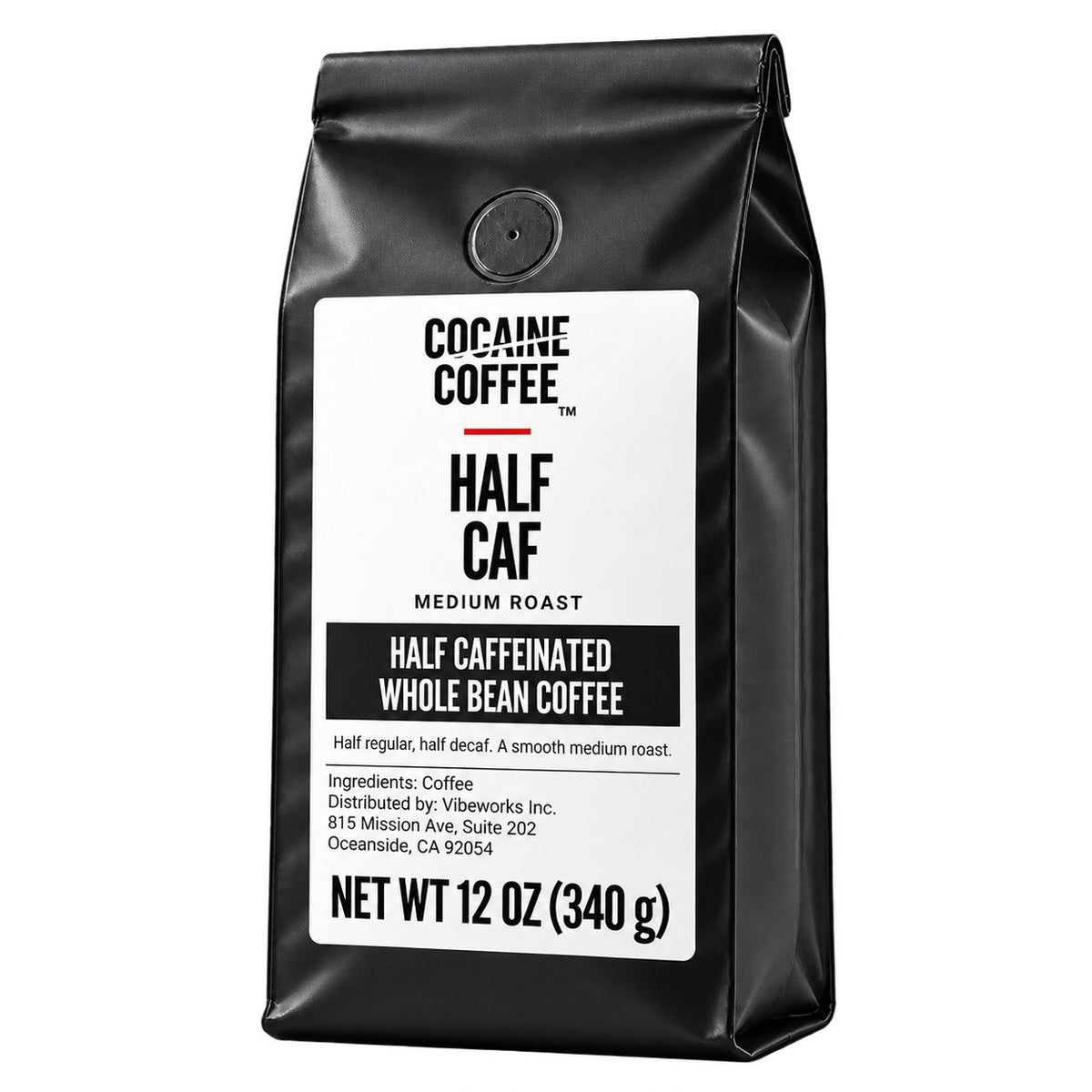 Cocaine Coffee Half Caf, 12 oz bag, medium roast