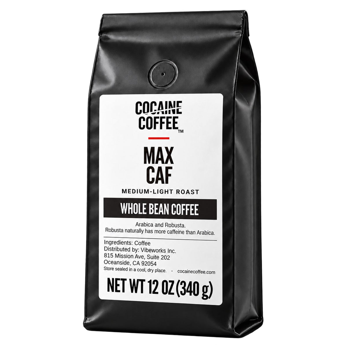 Cocaine Coffee Max Caf, 12 oz bag, medium-light roast