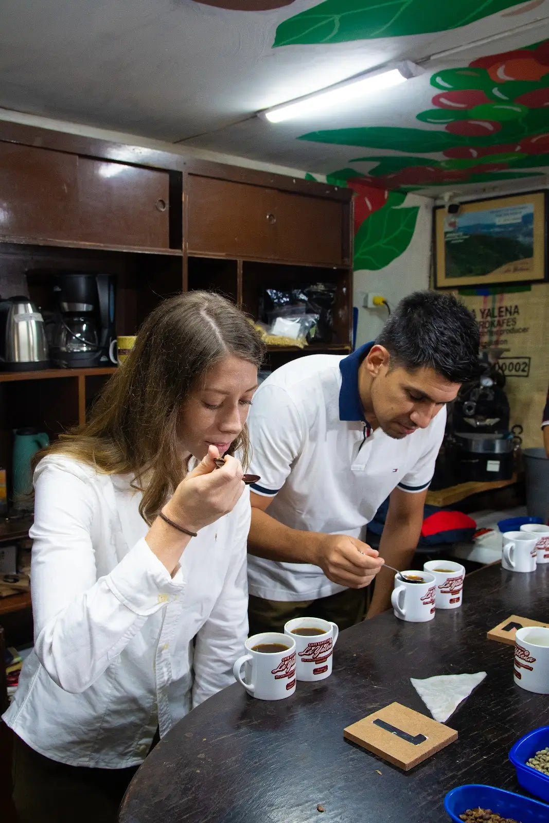 Coffee cupping at La Yelena in Caicedo, Colombia