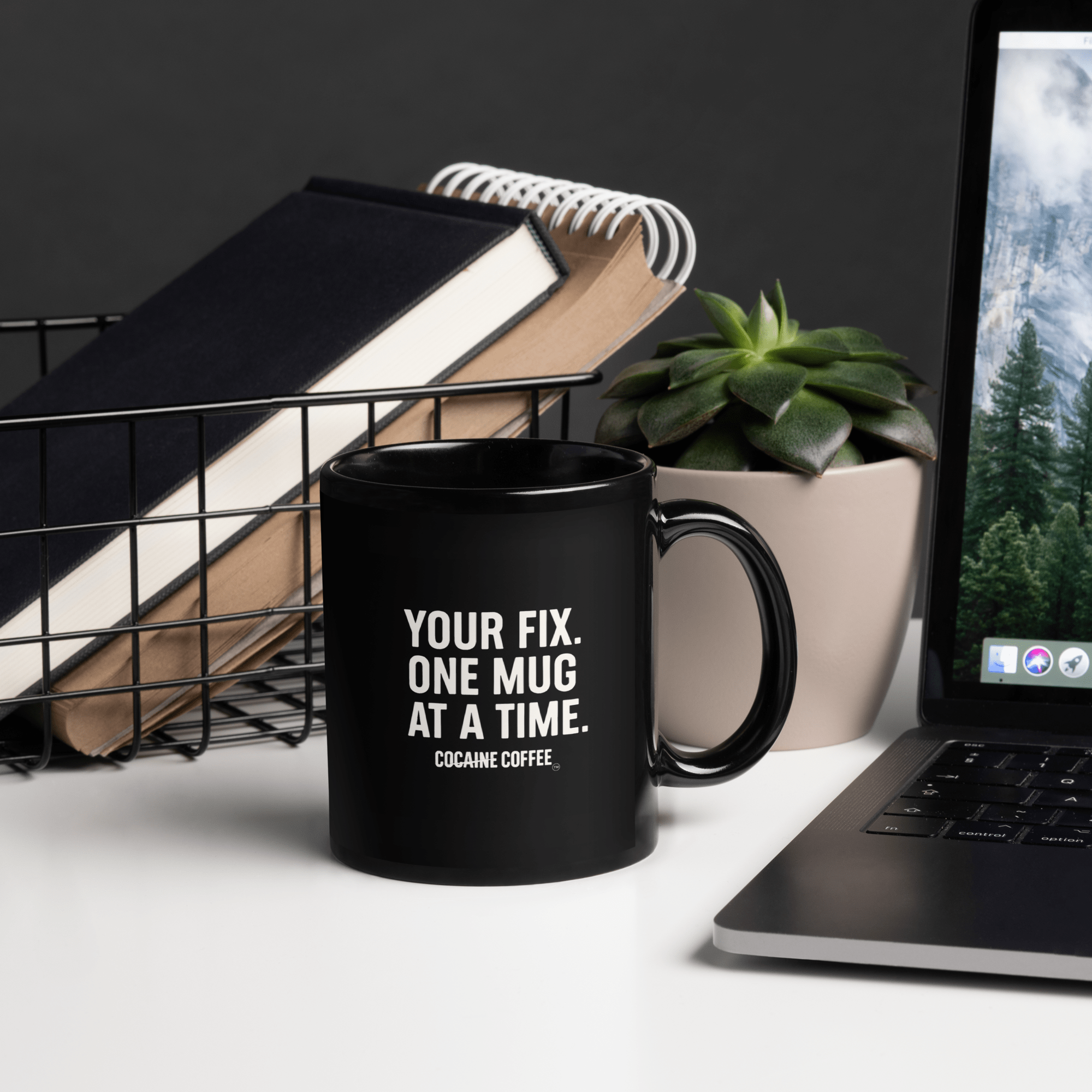 "Your Fix. One Mug at a Time." Black Glossy Mug - Cocaine Coffee