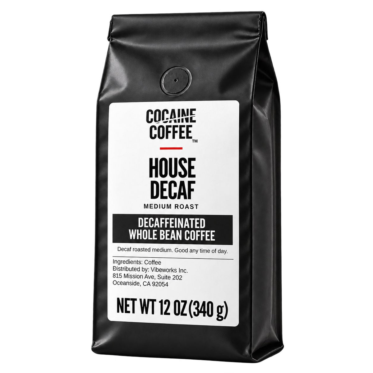 Cocaine Coffee House Decaf, 12 oz bag, medium roast decaf