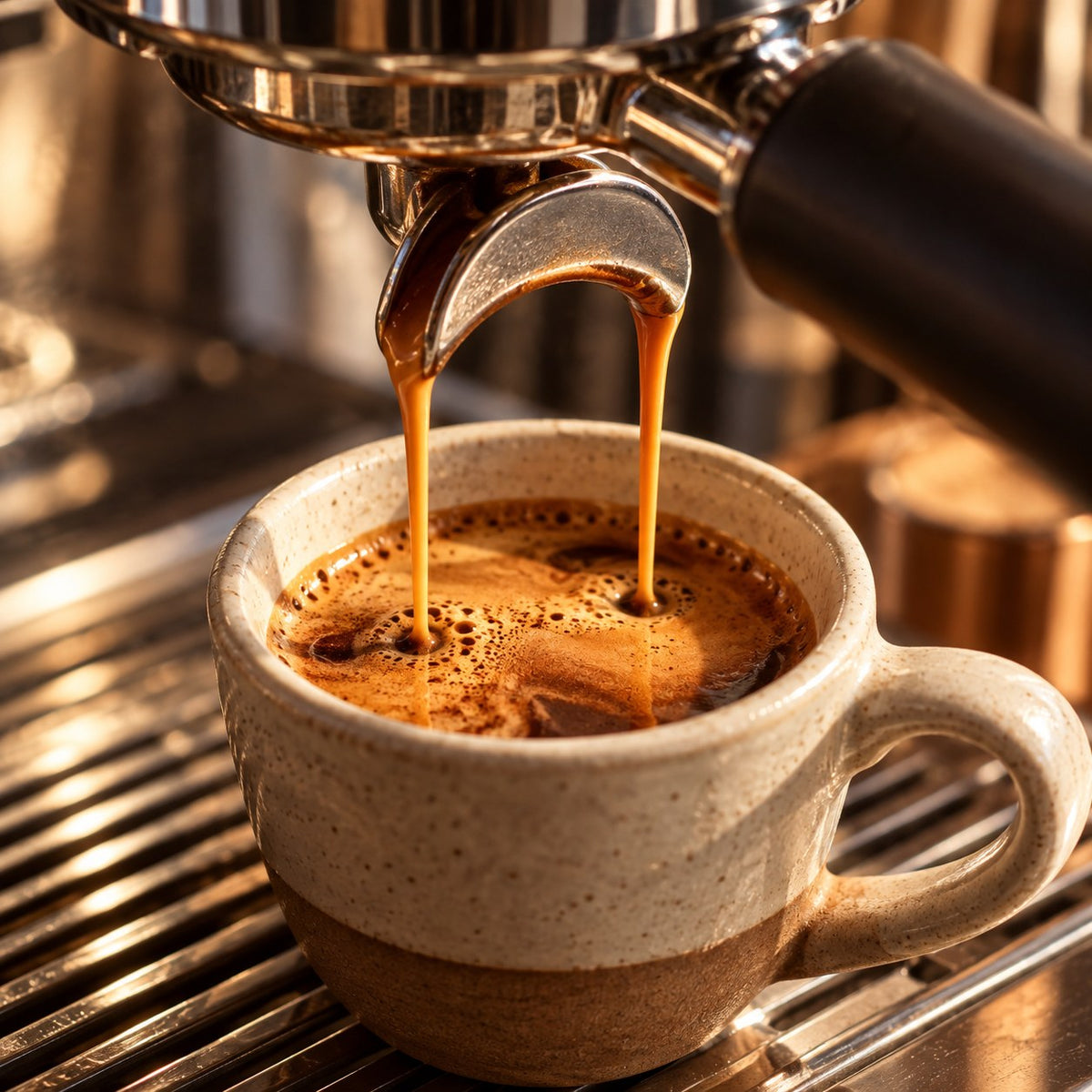 Brewing a cup of Six Bean Espresso